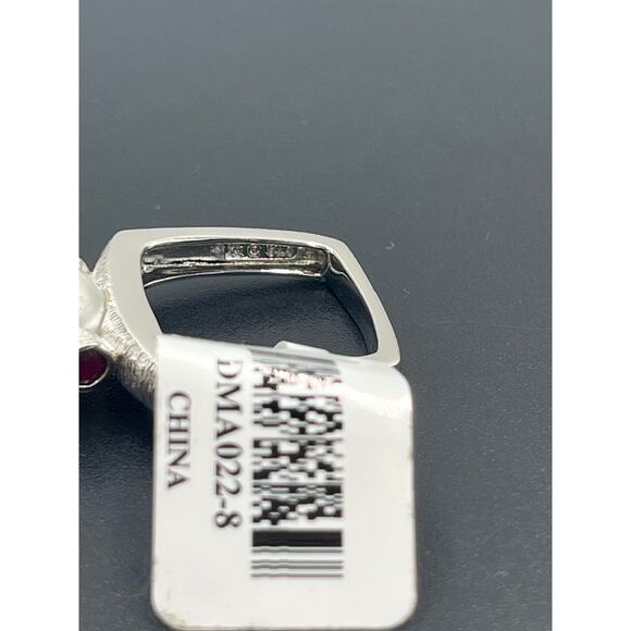 Michelle Albala 10mm Round Pearl Rhodium Sterling Ruby Cabochon Ring New Sz 9 - Picture 10 of 14